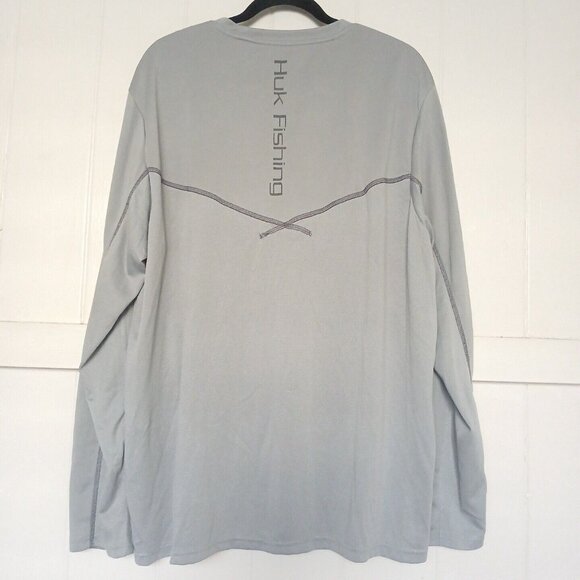 Huk Mens PURSUIT PERFORMANCE Crew Long Sleeve Fishing Logo Shirt XL Gray - Picture 3 of 10